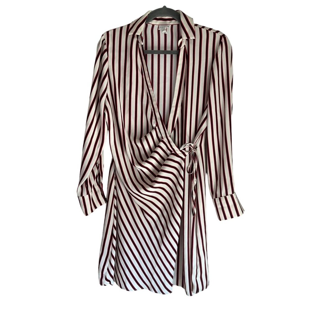 River Island Womens Sz 12 Wrap Striped Shirt Dress with Pleated front Versatile